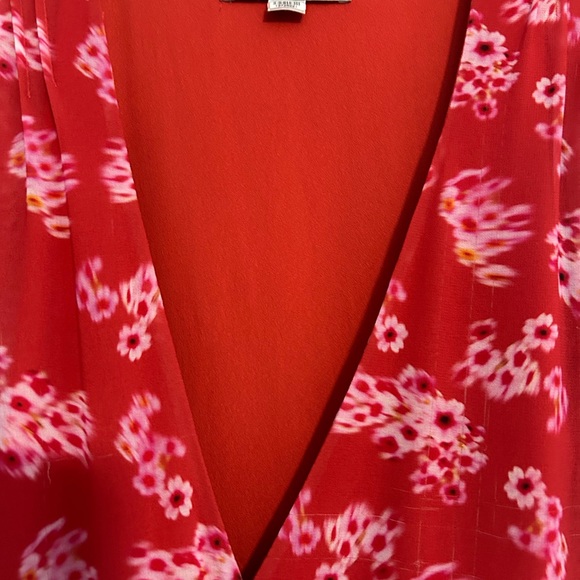 AllSaints All Saints Dela Jasmin Wrap Front Red White Floral Dress 8 AS IS READ - Picture 11 of 14